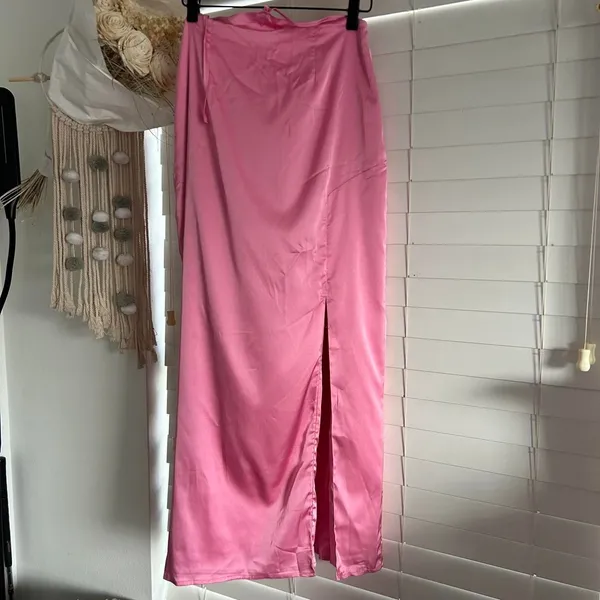 Peppermayo Pink Satin Tie Waist Maxi Skirt Side Slit Size US 4 - Image 2