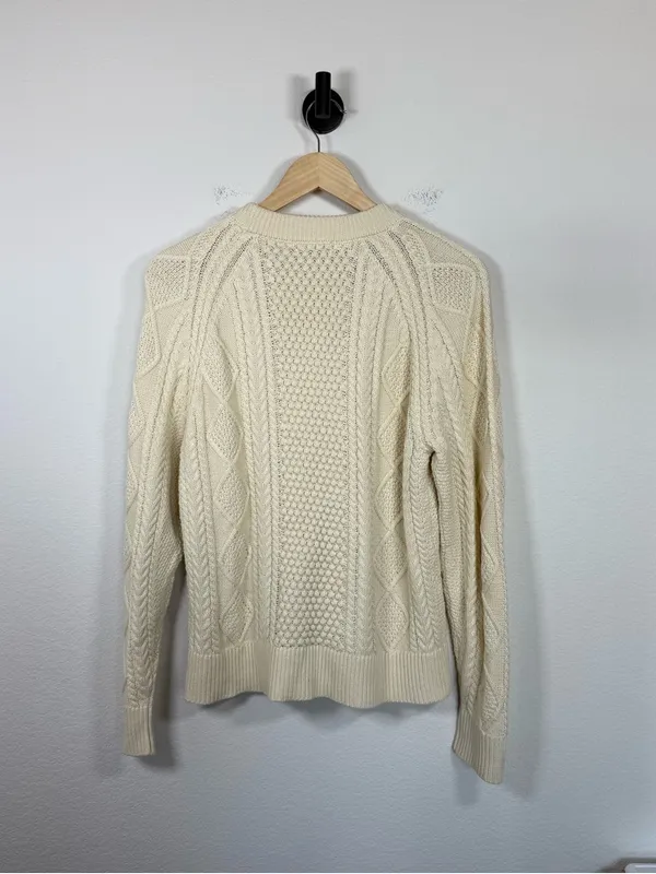 J. Crew Women’s Cotton Cable Knit Crewneck Sweater Ivory Size S - Image 9