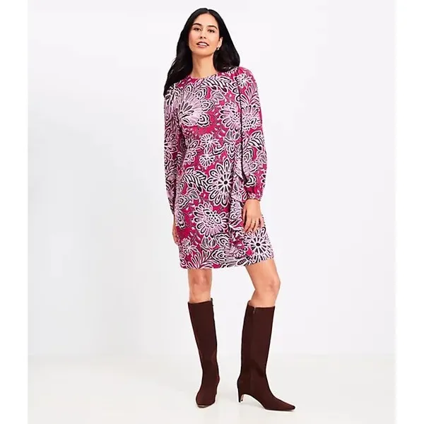 LOFT Petites Magenta Floral Paisley Ruffle Mini Dress 2P NWT Long Sleeve - Image 4