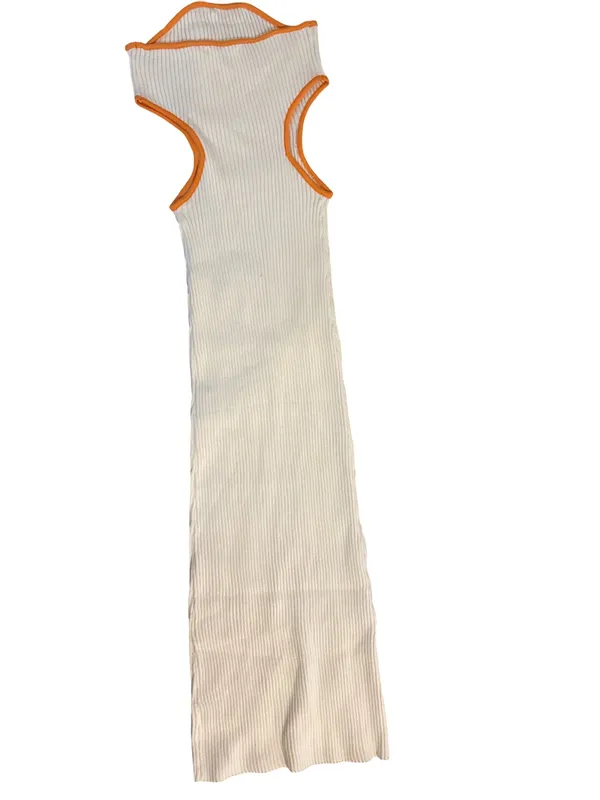 Peppermayo Cream Ribbed Cutout Maxi Dress with Orange Trim - Image 2