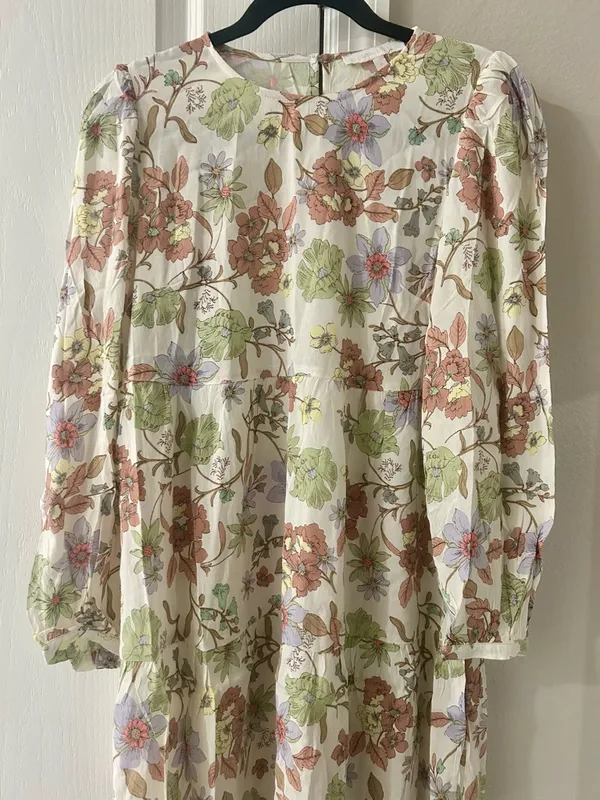 NWOT Olivaceous Cream Floral Long-Sleeve Tiered Dress with Green & Pink Accents - Image 2