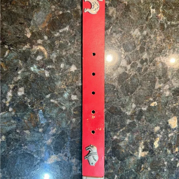 Vintage 90s Womens Silver Concho Southwestern Animals Red‎ Leather Belt 37” M - Image 7