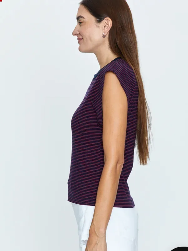 PISTOLA Marina Wide Shoulder Muscle‎ Tee Mariner’s Stripe Navy Blue and Red XS - Image 8