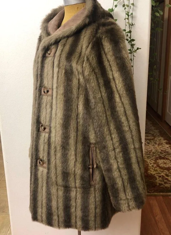 Dennis Basso Coat Reversible Faux Suede Fur Mink Brown Hooded - Image 7