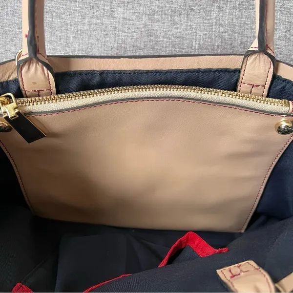 Tommy Hilfiger Leather Purse Magenta Cranberry Tan Double Handle Bag - Image 8