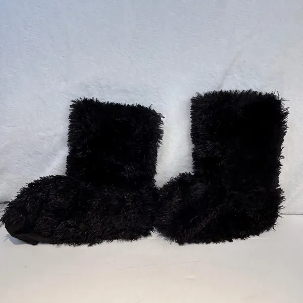 Black Shaggy Faux Fur Boot Covers Rave Festival Monster Leg Warmers Tinsel m/l‎ - Image 4