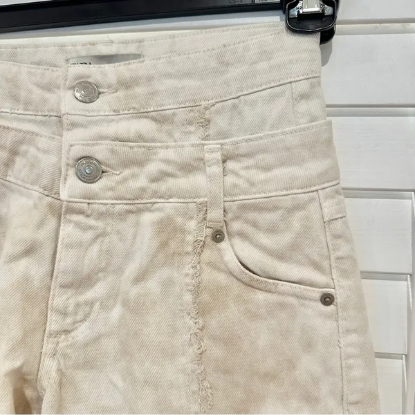Zara High Rise Double Waist Beige Jeans Sz 0 Straight Leg Animal Print Splotchy - Image 5
