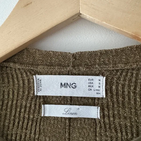 Mango‎ Linen Moss Green Open Cardigan - Image 4