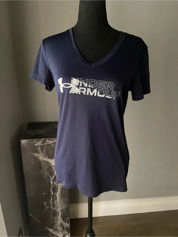 Under Armour Navy Short Sleeve V-Neck Logo Tee - Image 4
