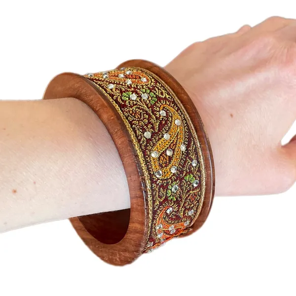 Paisley Ribbon Wooden Bangle Boho Bracelet - Image 5