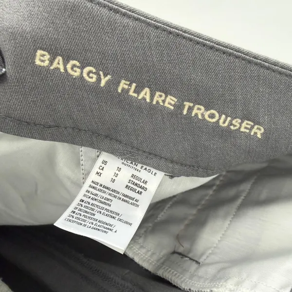 American Eagle Baggy Flare Trouser Grey Flat Front Office Business Casual 10 - Image 10