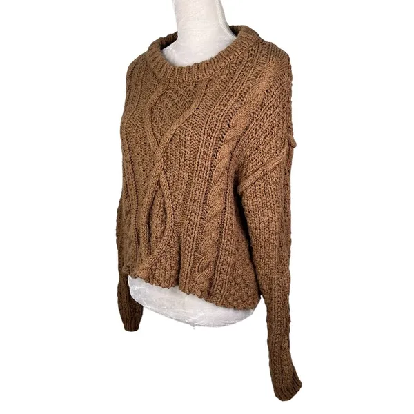 Free People Cutting Edge Cable Knit Sweater Brown Large - Image 12