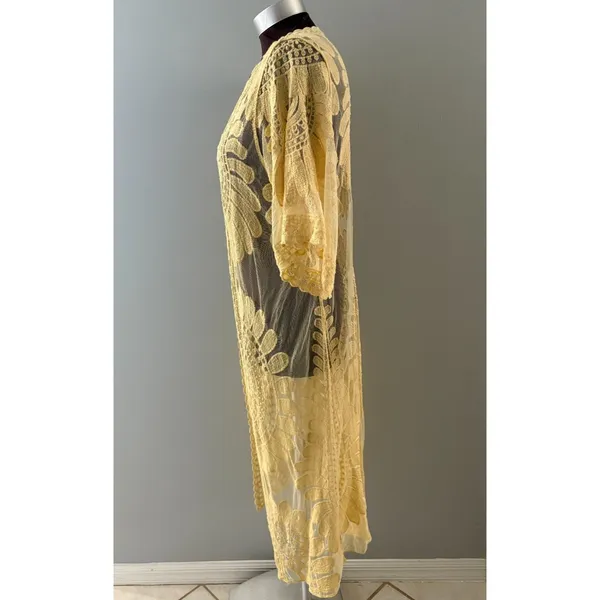 Rebellion Again Lace Duster Small Creamy Yellow Sheer Kimono Romantic Coquette * - Image 3