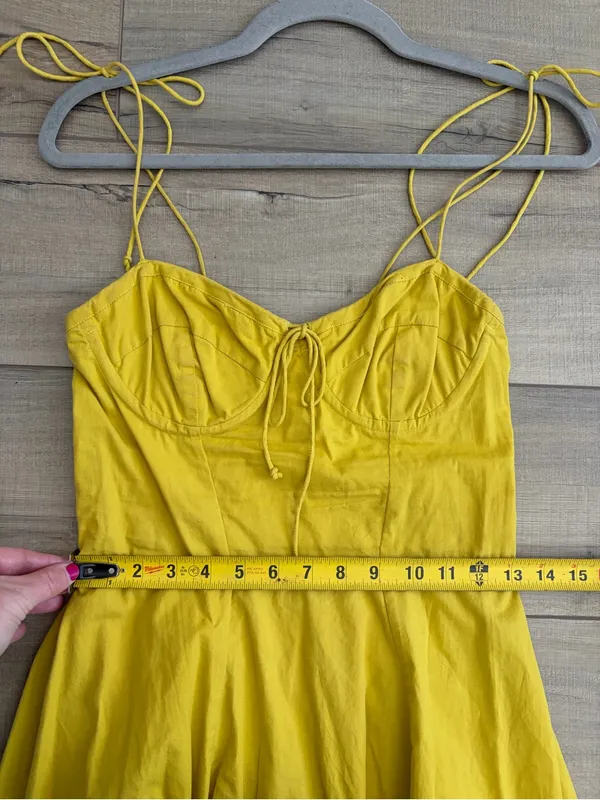 Cleobella Lennon Tie Strap Sleeveless Corset Cotton Mini Dress Golden Yellow S - Image 9