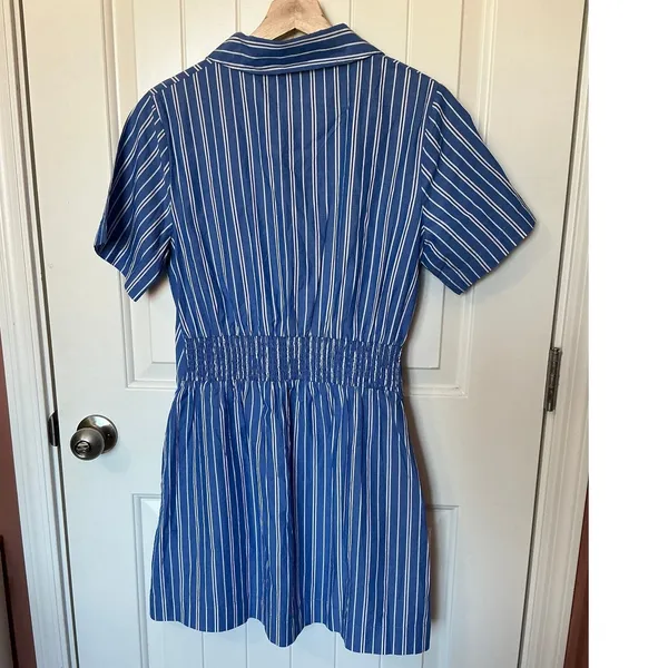 NWOT Evereve Striped Delaney Mini Shirt Dress Medium Blue/White - Image 3