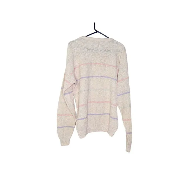 Vintage Catalina Unisex White Pastel Stripes Y2k Oversized Pullover Sweater Sz M - Image 2