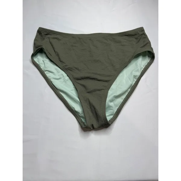 Cupshe Olive Green Ribbed Tankini Set High Neck Mesh Cutout Back Size M - Image 5