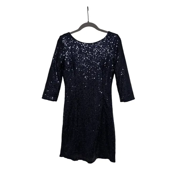 Lulus Women's Navy Blue Sequin Mini Cocktail Dress 3/4 Sleeve Size S - Image 2
