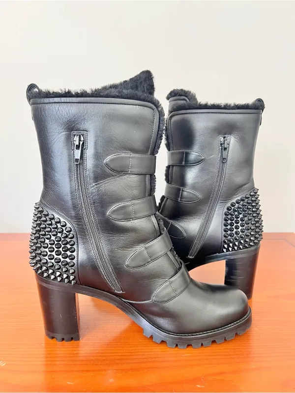 Christian Louboutin Glory mount70 Leather Spike Shearling Boots Size 39.5 RARE - Image 7