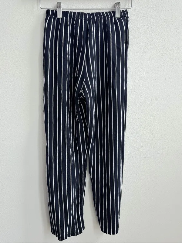 Brandy Melville Frankie navy blue white high waisted striped ankle pants - Image 8