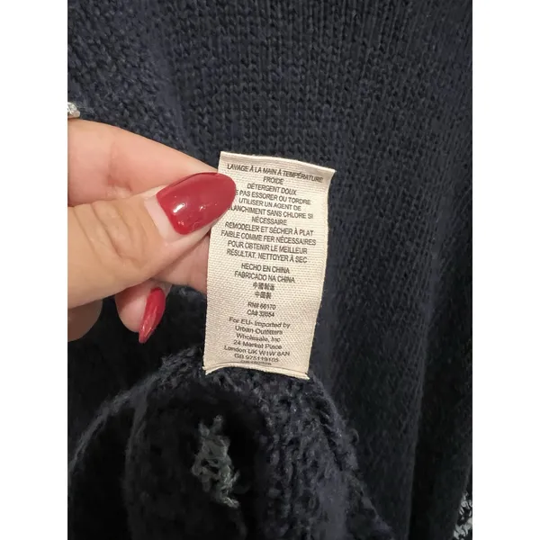 Free People Sweater Woman S Oversized Chunky Knit Split Neck Wool Blend Boho - Image 7