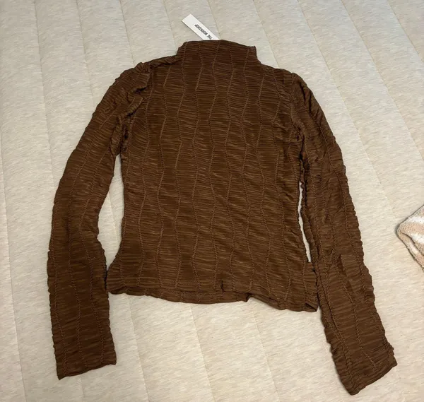 Pink Lily Brown Textured Mock Neck Top - Image 4