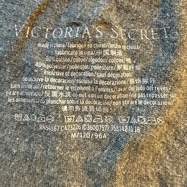Victorias Secret PJ Shirt M Forever An Angel Gray Coral Glitter Long Sleeve - Image 5