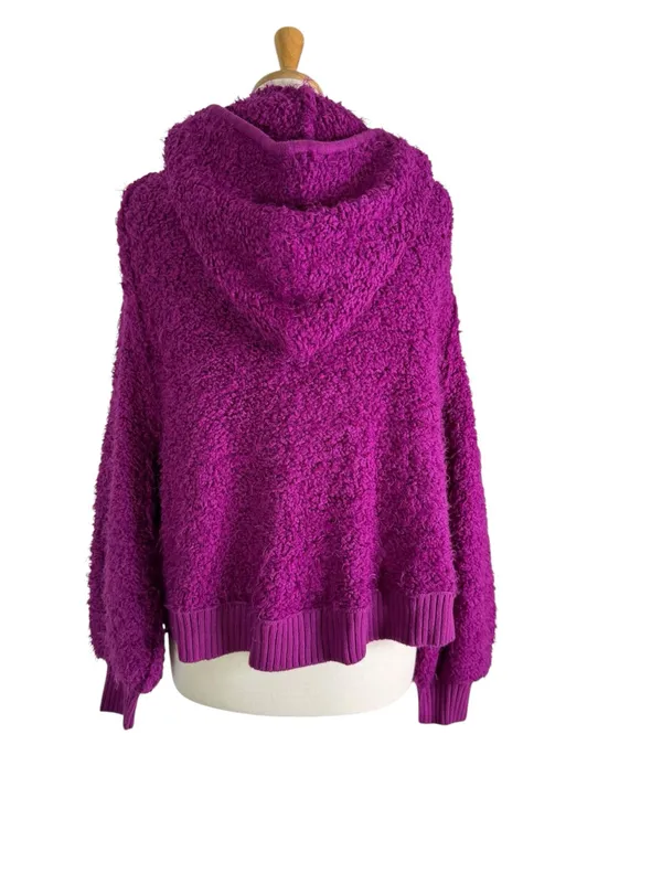 Free People Furry Time Fuchsia Hooded Zip Jacket Fuzzy Boucle Size M - Image 6