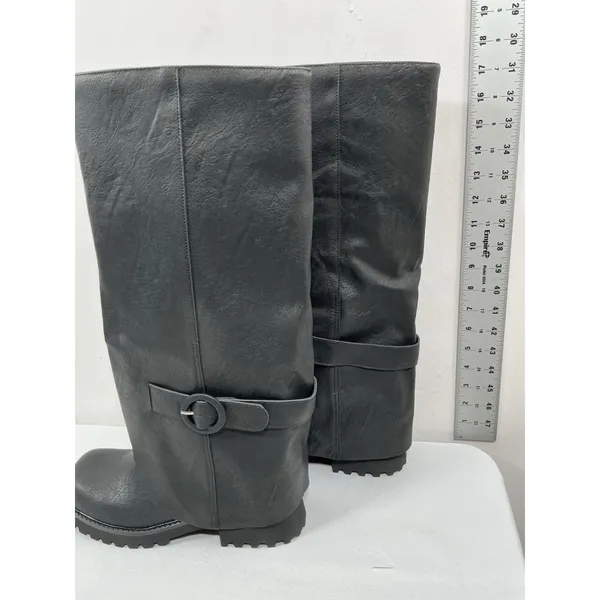 Womans New Teaieui Knee High Pull On Slouchy Fold over Riding Boots 8 Black - Image 2