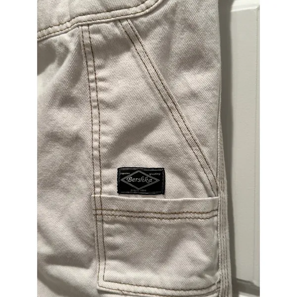 Bershka Womens Straight Leg Carpenter Pants Off White Denim Utility 4‎ Gorpcore - Image 4