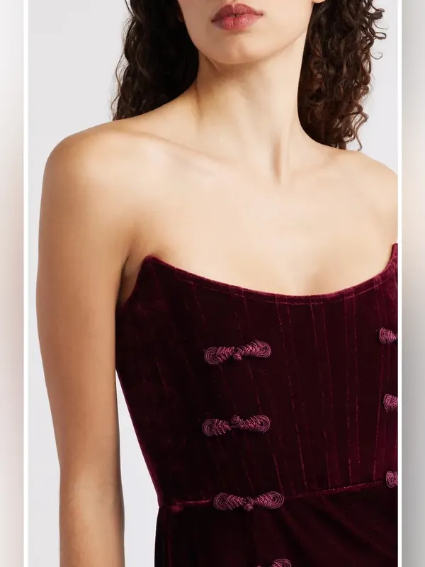 Sau Lee Vesper Strapless Velvet Gown in Wine / Burgundy 12 - Image 5
