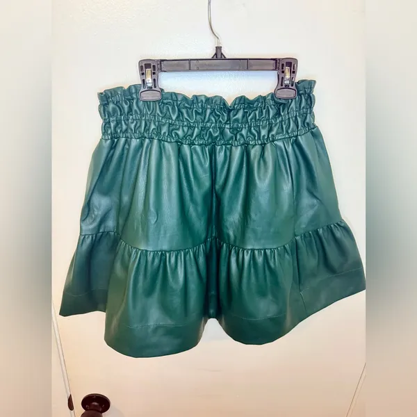 Anthropologie Somerset Hunter Green Faux Leather Mini Skirt Womens Size MP - Image 8