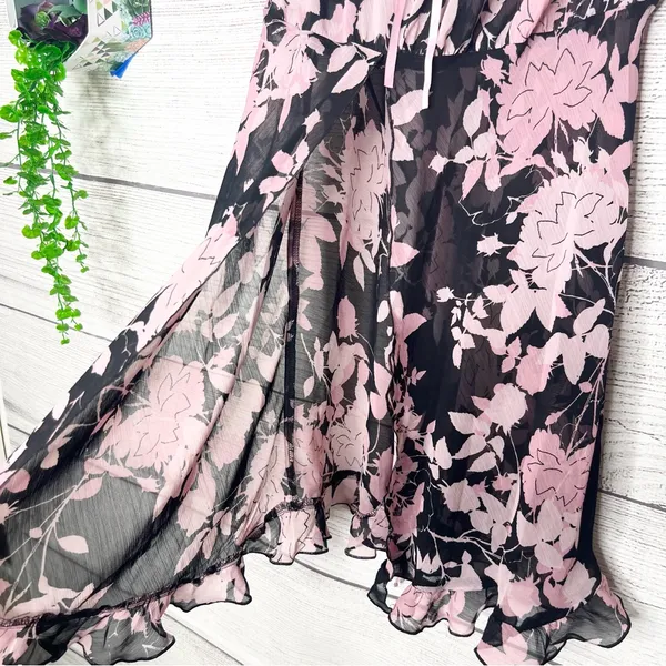 Vintage California Dynasty Sheer Black & Pink Floral Chemise Lingerie Size Large - Image 4