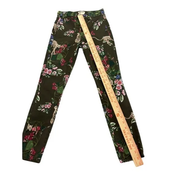 L'AGENCE Margot High Rise Skinny Jeans Guepard Floral Moss Green Cheetah Size 26 - Image 12