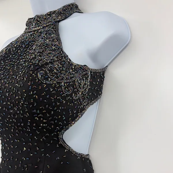 Y2K Beaded Halter Prom Dress Sz 0 Open Back Glam Vampy Gala Formal Full Length - Image 6