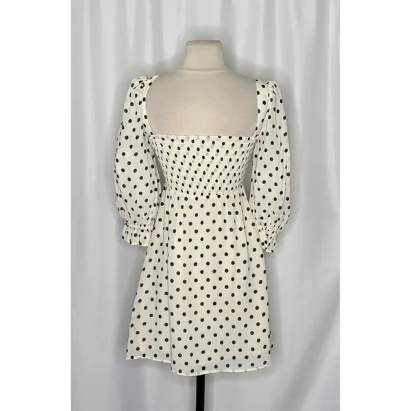REFORMATION Zaria Dress Portofino Polka Dot Black White Smocked Mini Dress XS - Image 9