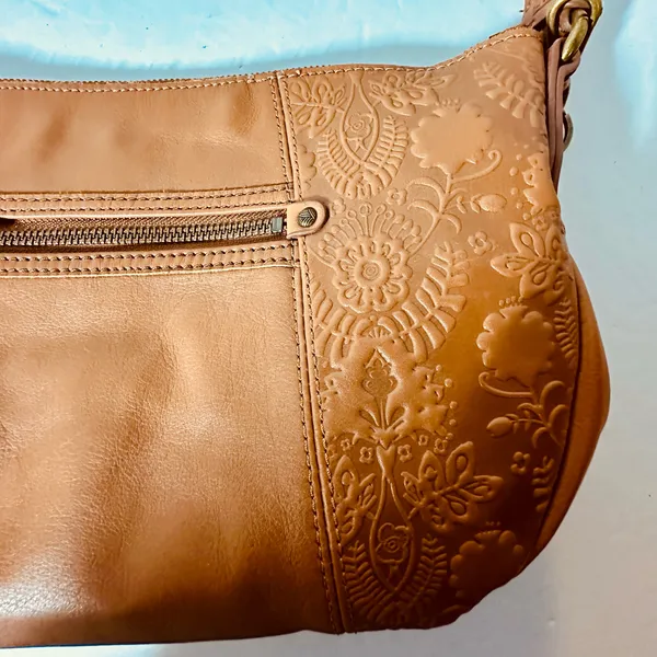The Sak Sequoia Satchel Leather Embossed Purse Zip Closure +Charm 13” X 8” X 4” - Image 9