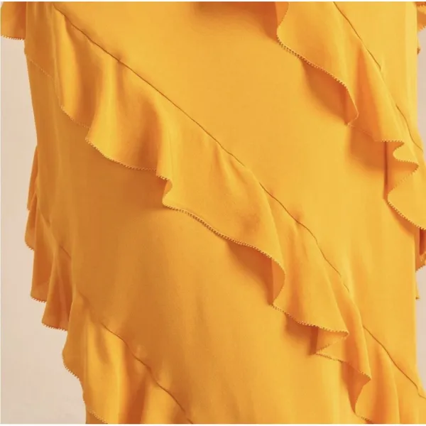 La Ligne Gio Marigold Silk Maxi Dress Ruffle Size Large Sun Tiered Dry Clean - Image 3
