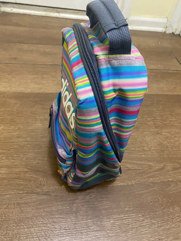 ADIDAS Santiago Insulated Cooler Lunch Bag Mini Backpack, Rainbow Striped - EUC - Image 2