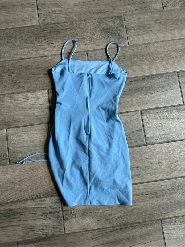 Windsor Light Blue Ruched Mini Dress - Image 6