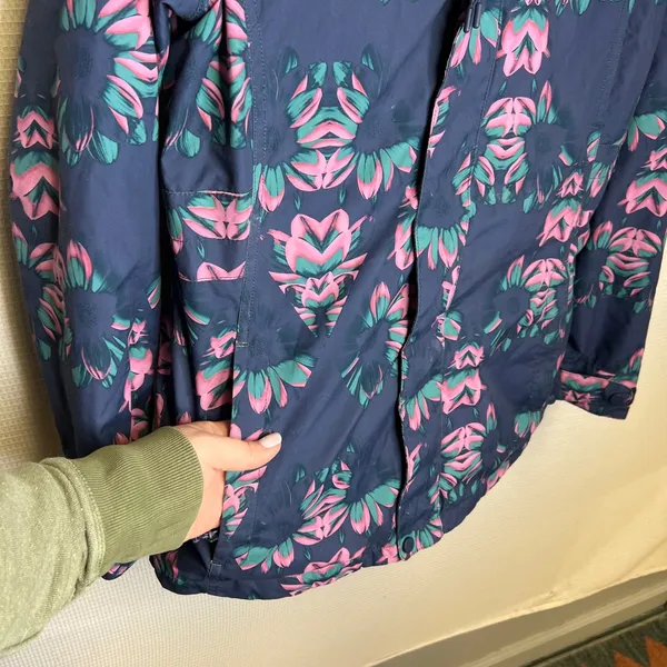 Burton Living Lining Snowboard Jacket Womens Small Navy Blue Pink‎ Floral Hooded - Image 3