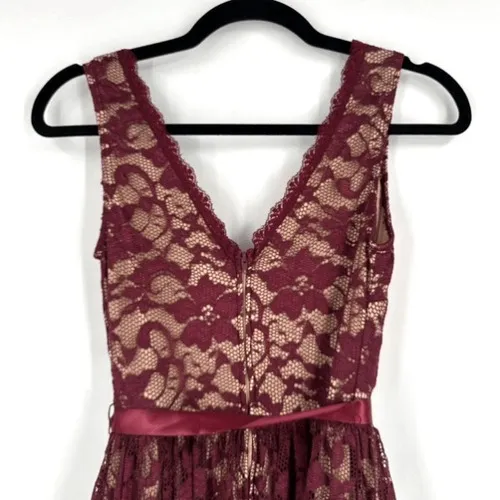 Windsor Lace Cocktail Dress Womens S Burgundy Floral Satin Tie‎ Homecoming NWT - Image 3