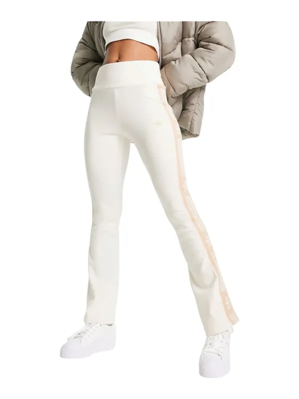 new adidas Originals ミ Ski Chic Flared Rib Retro 3 Stripe Leggings ミ Oatmeal ミ M - Image 2