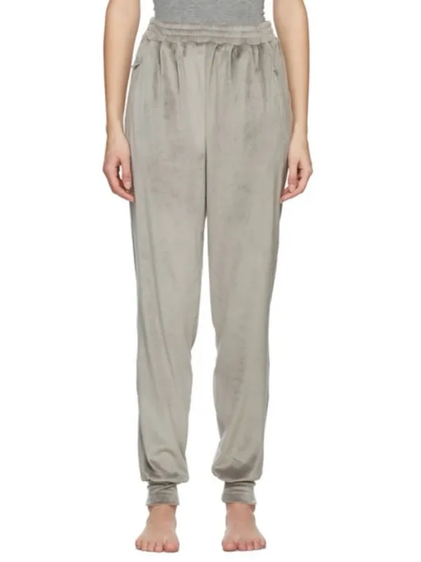 SKIMS Velour Joggers Smoke Gray Large L Velvet Zip Pocket Sweatpants Cozy Y2K - Image 4