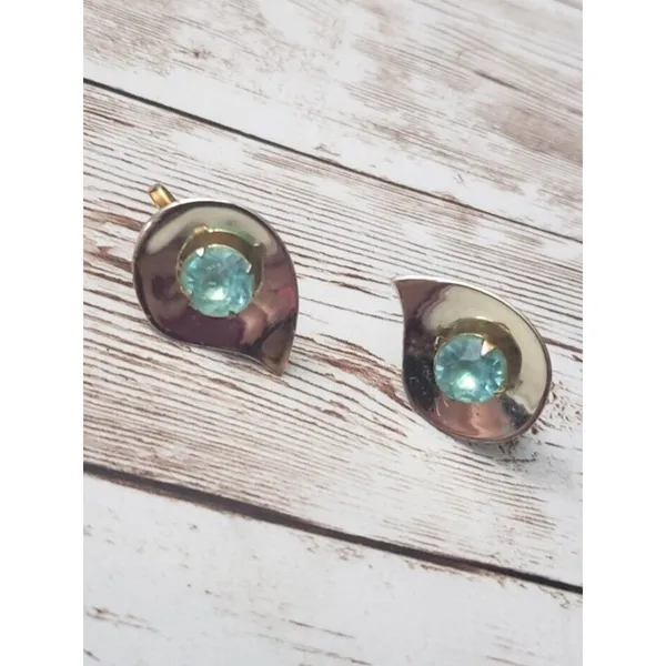 Vintage Screw On Earrings - Teardrop Shape with Turquoise Tone Gem - Image 3