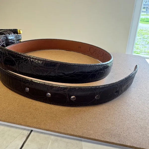 Joan & David Brown Croc Embossed Calfskin Leather Belt Size M Gold Buckle USA - Image 3