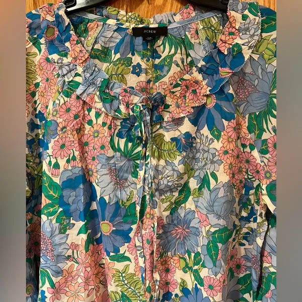 J.Crew Cotton Tie-Front Gathered Sleeves‎ Ruffle Top in Fairy Floral Size XS - Image 4