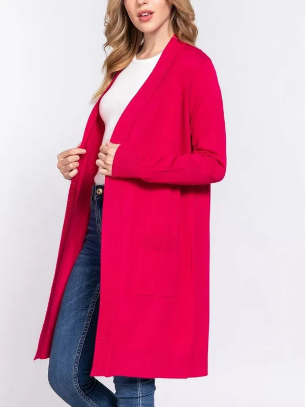 NWT Long Sleeve Open Sweater Cardigan Fuschia Size Medium - Image 2