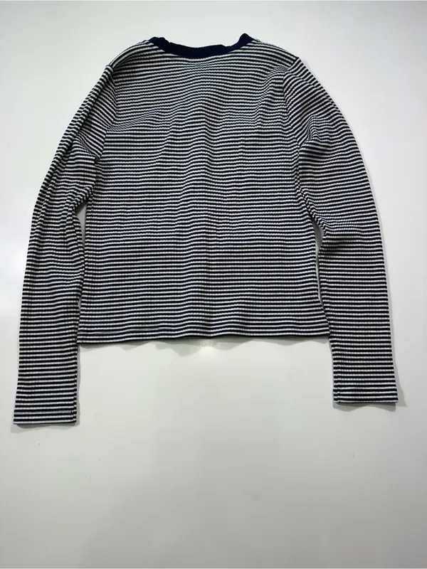 LOFT Navy and White Striped Cardigan with Gold Buttons - Image 8