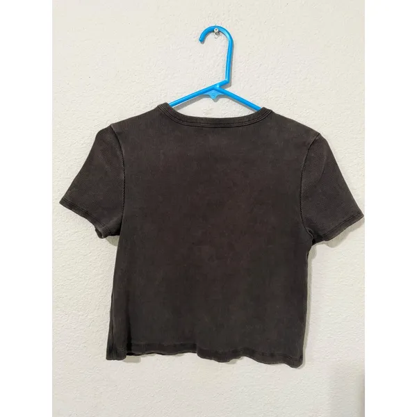 Texas Rodeo Women Top Size XL Cowboy Club Fort Worth Ribbed‎ Crop Washed Black - Image 3
